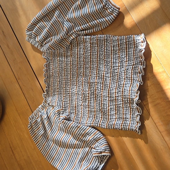 LOFT Striped Smocked Drape Sleeve Top - Picture 5 of 9